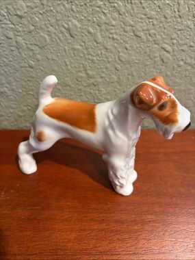 Porcelain Vintage Fox Terrier Dog Figurine - White & Brown - made in Russia